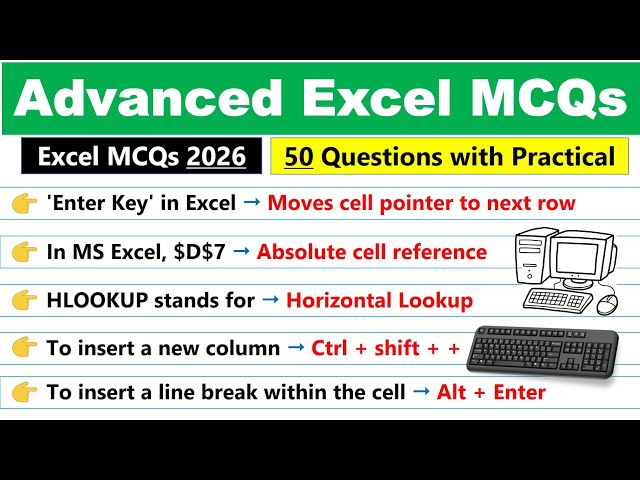 🔥 Top 50 Advanced Excel MCQs | Most Expected Questions 2026