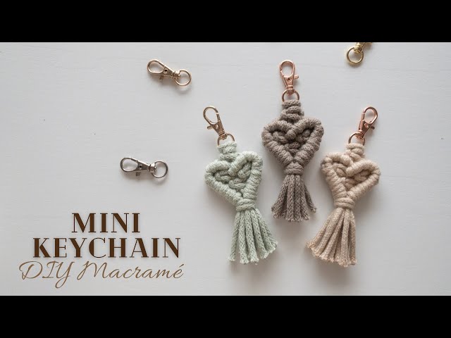 DIY Macrame heart keychain, Mini Macramé keychain Tutorial • Makramee Mini Herz Schlüsselanhänger