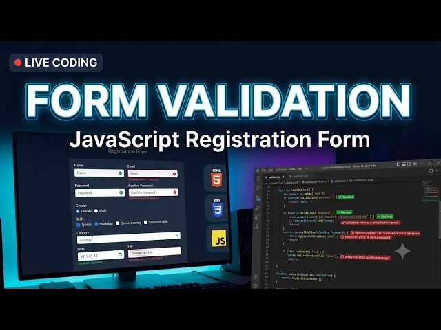 🔴 LIVE | JavaScript Form Validation 🚀 | Build a Complete Registration Form | Live Coding