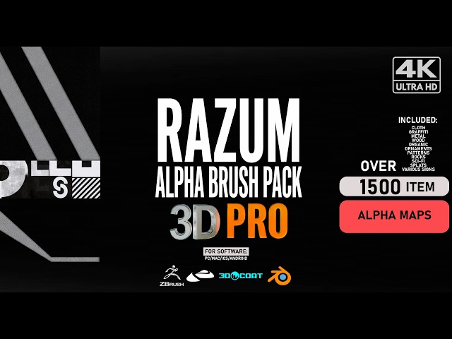 RAZUM ALPHA BRUSH PACK 3D PRO [ FREE UPDATE is HERE!] 1500 Alphas(#nomadsculpt )