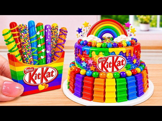 Mini Rainbow KitKat Cake Recipe ASMR 🌈🍫🎂 Satisfying Miniature Cake Decorating & Tiny Baking Tutorial