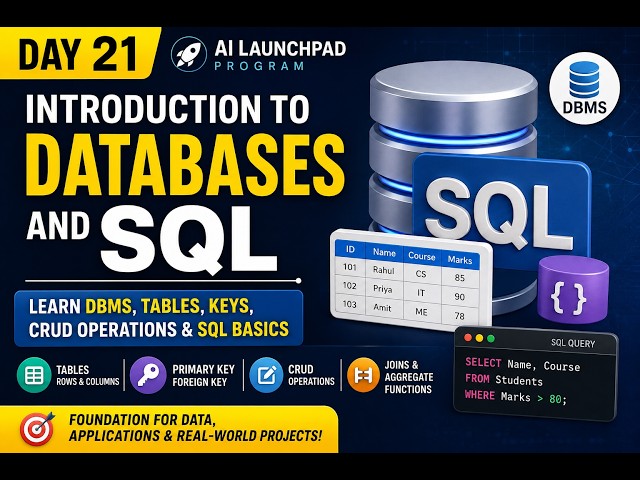 Day 21: Introduction to Databases and SQL | Learn DBMS, Tables, Keys, CRUD Operations & SQL Basics