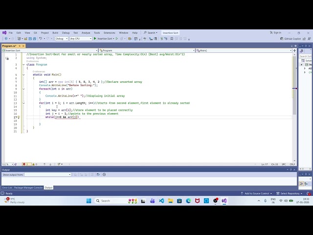 Insertion Sort Algorithm in C# | Step by Step Code Explanation