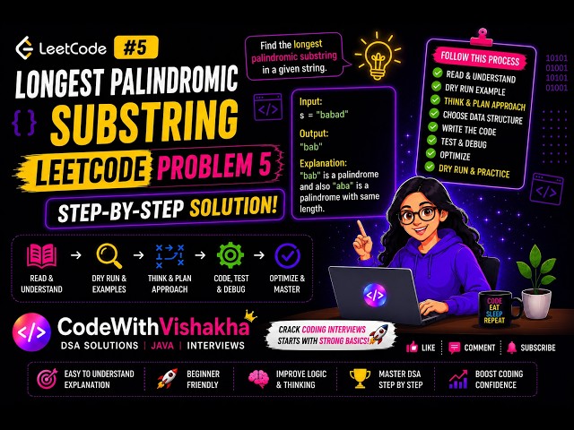 🚀 LeetCode #5 | Longest Palindromic Substring | Step-by-Step Solution in Java | Beginner Friendly