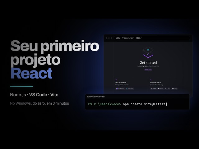 Seu primeiro projeto React no Windows — Node.js, VS Code e Vite em 3 minutos
