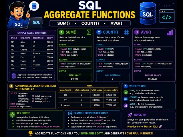 SQL Interview Questions | SUM(), COUNT() & AVG() Explained