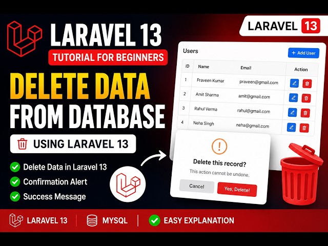 Laravel 13 Delete Data from Database | CRUD Delete Operation | Laravel 13 Tutorial