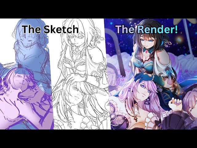 Sketch to Render! My Lineart to render drawing process { Procreate }