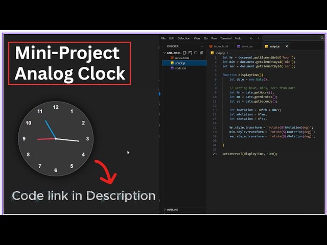 Analog Clock Mini Project using HTML, CSS and JavaScript | Real Time Clock Tutorial 2025