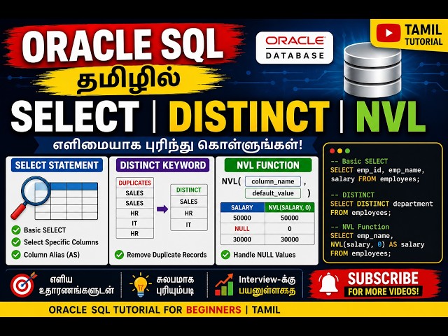 Oracle SQL in Tamil | SELECT Statement, DISTINCT & NVL Function Explained | Beginners Tutorial