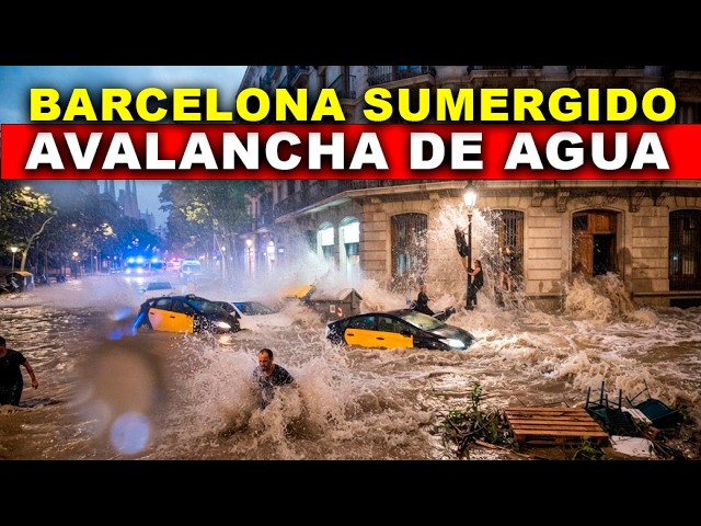 BARCELONA BAJO EL AGUA. ESPAÑA SE INUNDA.  EL AGUA ENTRA EN LOS AUTOBUSES CON LA GENTE DENTRO