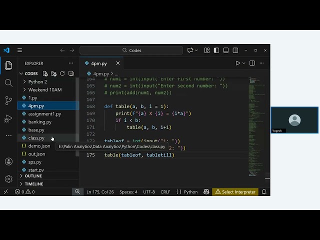 Python 11 AM Batch Training : Session 13