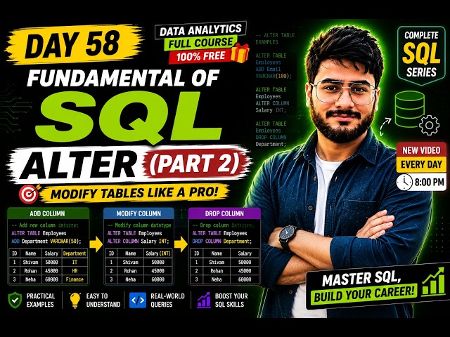 🔥 Day 58 | SQL ALTER TABLE Statement (Part 2) | Rename & Drop Columns | SQL Full Course