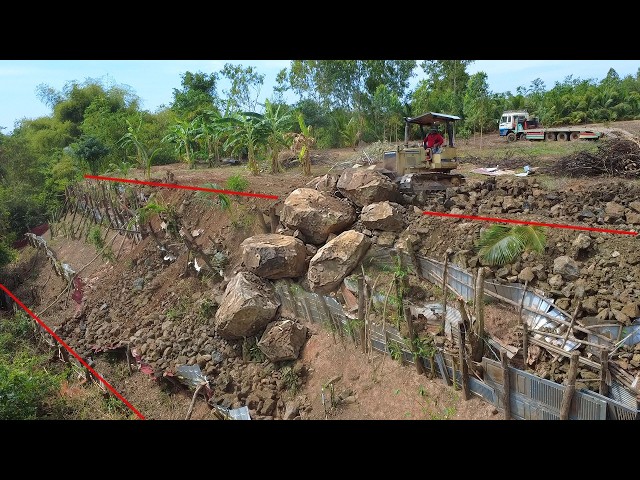 Amazing Construction Work: Bulldozer Building Strong Retaining Wall on Steep Slope.