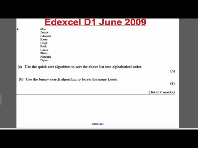 Binary Search Algorithm (Exam Qs 4) D1 EDEXCEL A-Level