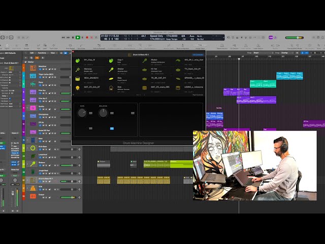 Using Logic's Drum Machine Designer on a drum and bass track