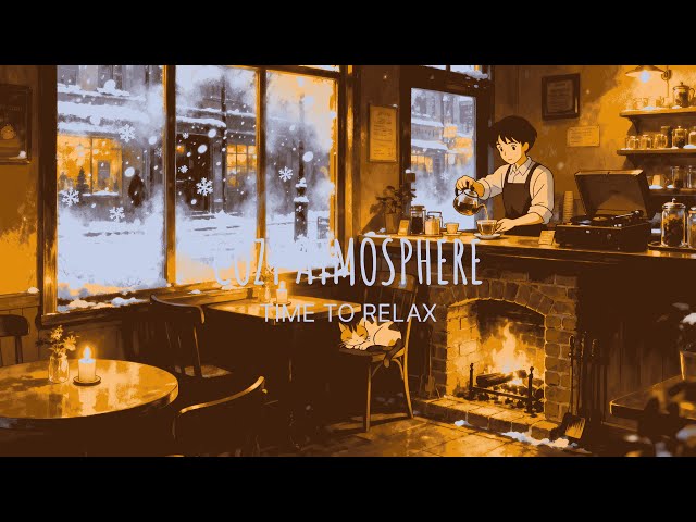 Winter Café Cozy Ambience – Fireplace Crackle, Cat Purrs, Vinyl Sounds for Study & Relax#Cat & Vinyl