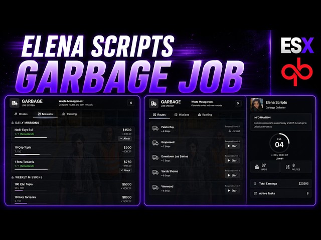 Elena Garbage Job | Premium FiveM Script (ESX & QBCore)
