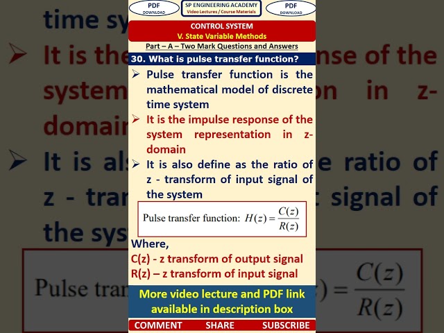 30CS   State Variable Methods   Control System Questions   What is pulse transfer function