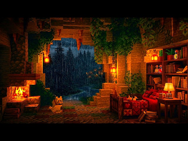 Rainy Cave Hideout | Minecraft Music with Soft Rain for Sleeping & Studying (10 Hours)