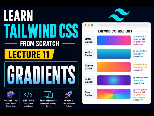 Tailwind CSS Tutorial for Beginners | Gradients in Tailwind CSS 🌈 | Lecture 11