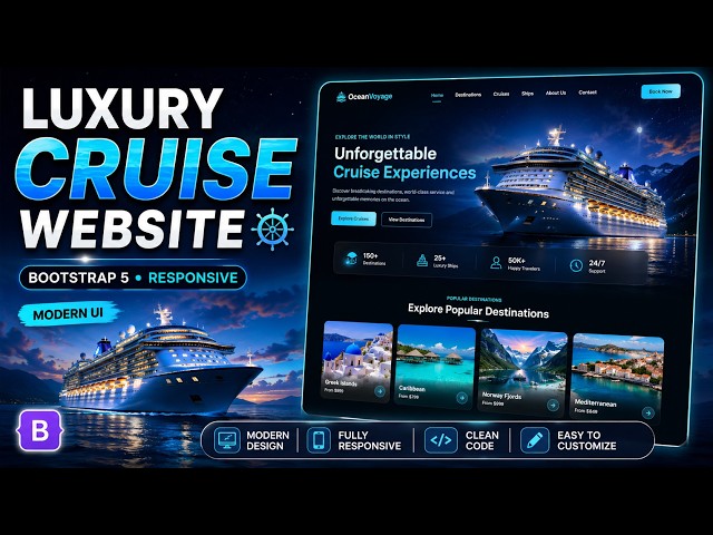 Luxury Cruise Travel Website Design | Modern Bootstrap 5 Responsive Website 🚢🌊
