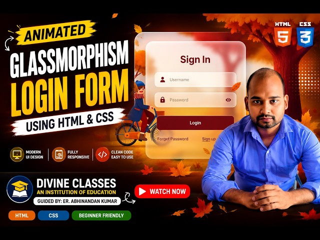 🔥 Animated Glassmorphism Login Form Using HTML & CSS #webdevelopment #css #html #programming #css3