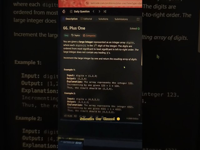 🚀 LeetCode Daily Solution – 66: Plus One  #coding #programminglanguage #leetcodepython #codingbat