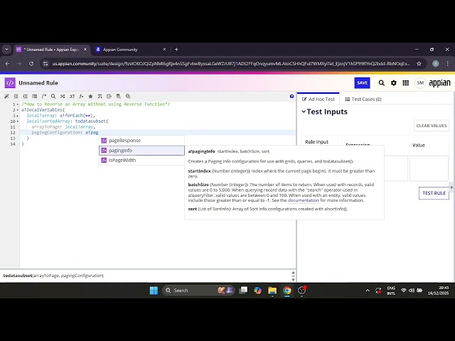 Reverse an Array Appian | using reverse function | without using reverse function