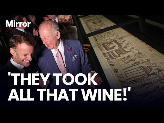King JOKES with Macron as they attend special preview of Bayeux Tapestry ahead of loan to the UK