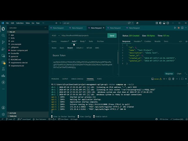 Containerized Project Management API with PostgreSQL and Docket and JWT Authentication