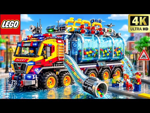 GIANT LEGO Technic Rescue Truck Saves the Flooded Tunnel! | Lego Funny Experiment
