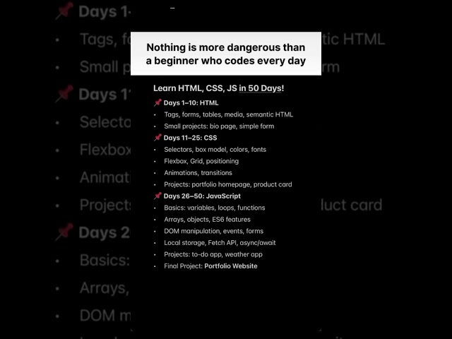 Learn HTML, CSS, JavaScript in 50 Days 🚀 | Complete Roadmap for Beginners 💻🔥