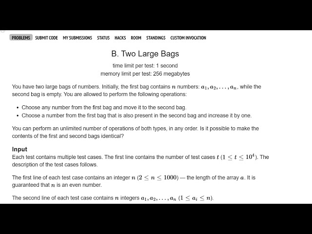 B. Two Large Bags || Codeforces || Div2 || ProblemSolving || C++