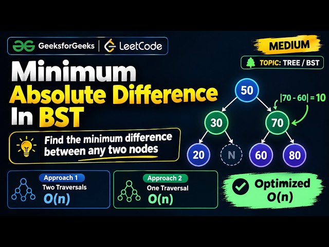 Minimum Absolute Difference in BST | 2 Optimal O(n) Approaches | Tree & BST | GFG + LeetCode