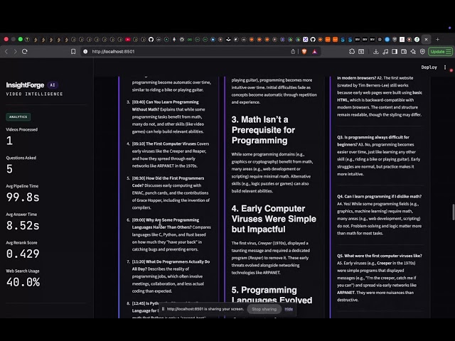 InsightForge AI | Video Intelligence Platform using GPT-4o, Hybrid RAG & Cohere Reranking