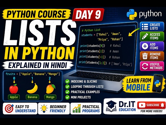 Lists in Python Explained in Hindi 🔥 | Python Course Day 9 | Python List Tutorial for Beginners