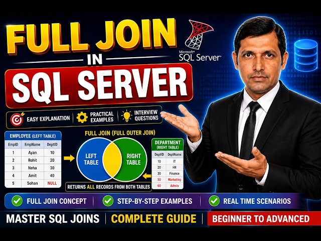 FULL JOIN in SQL Server Explained 🔥 | FULL OUTER JOIN with Easy Examples-Part-23