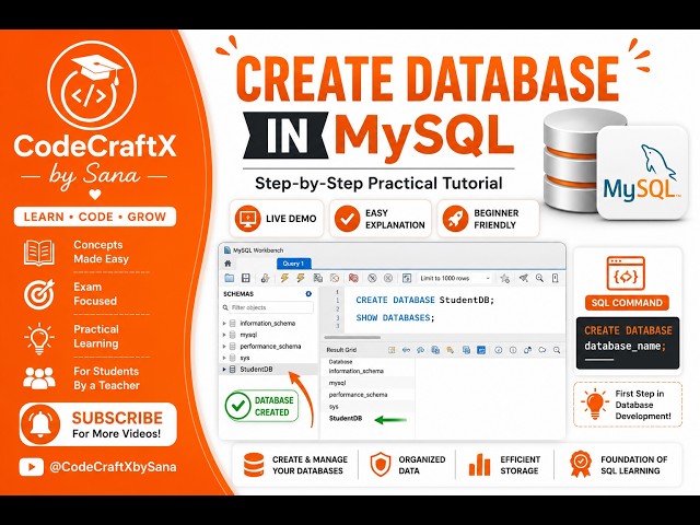 How to Create a Database in MySQL | CREATE DATABASE Command | SQL Tutorial for Beginners