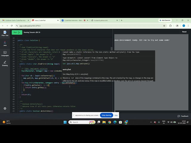 Goldman Sachs 1st round experience Java Developer