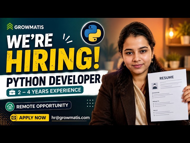 Remote Python Developer Job 2026 | Growmatis Hiring | 2–4 Years Experience #job #remotework #python
