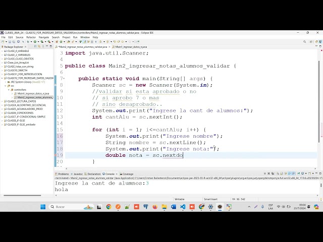 JAVA   FOR   ingresar N notas de alumnos y determianr y aprobo o desaprobo