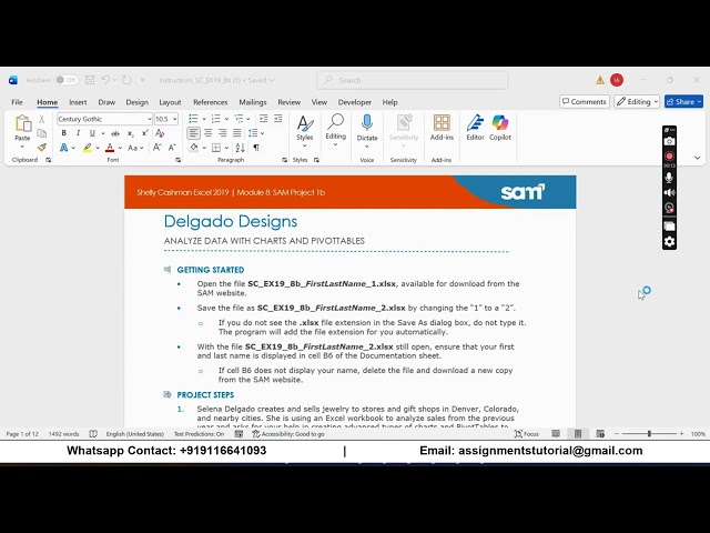 Shelly Cashman Excel 2019 | Module 8: SAM Project 1b Delgado Designs