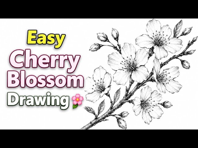 Easy Cherry Blossom Drawing 🌸 | Pencil Sketch Step by Step for Beginners