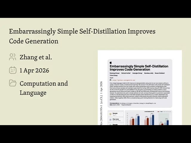 Embarrassingly Simple Self-Distillation Improves Code Generation