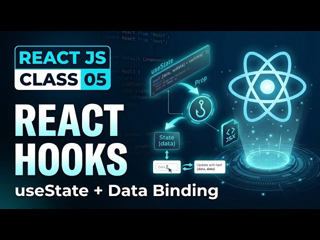 React JS Complete Course | Class 05 | React Hooks, useState & Data Binding