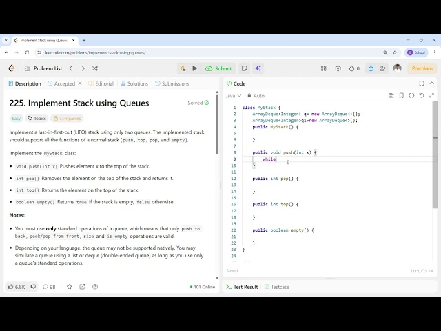 Implement Stack using Queues |  LeetCode  -225 | Java