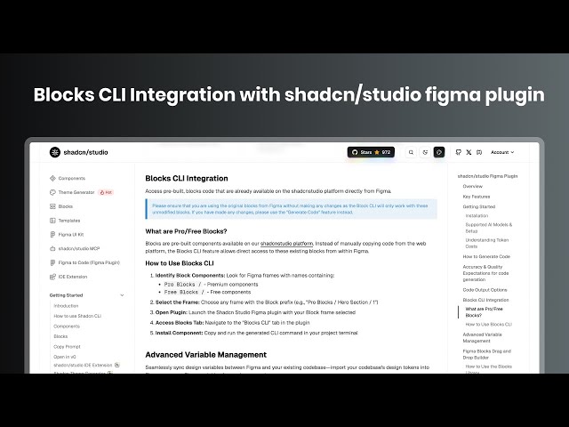 Shadcn Studio Blocks CLI Integration with Figma Plugin