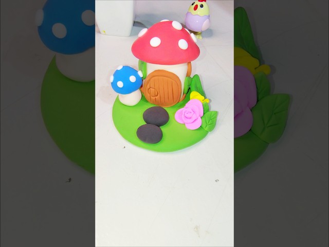 Easy Clay Mushroom 🍄 house ! clay art for kids #clayart #claycraft #shorts #kidssongs