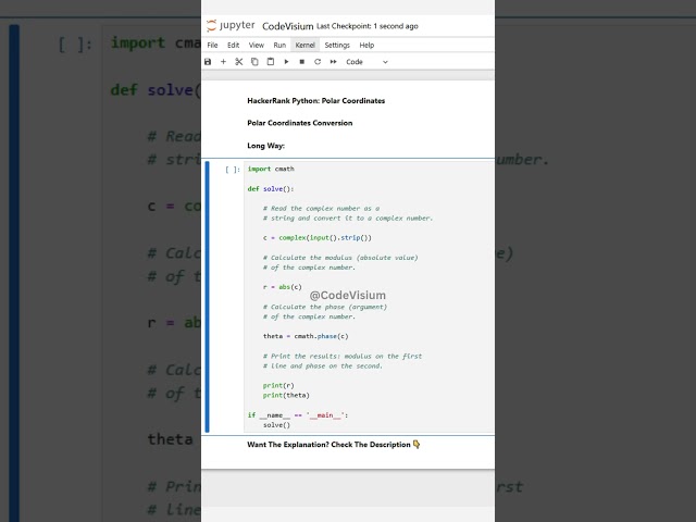 Polar Coordinates Conversion – Detailed Version #Python #HackerRank  #PolarCoordinates #Detailed